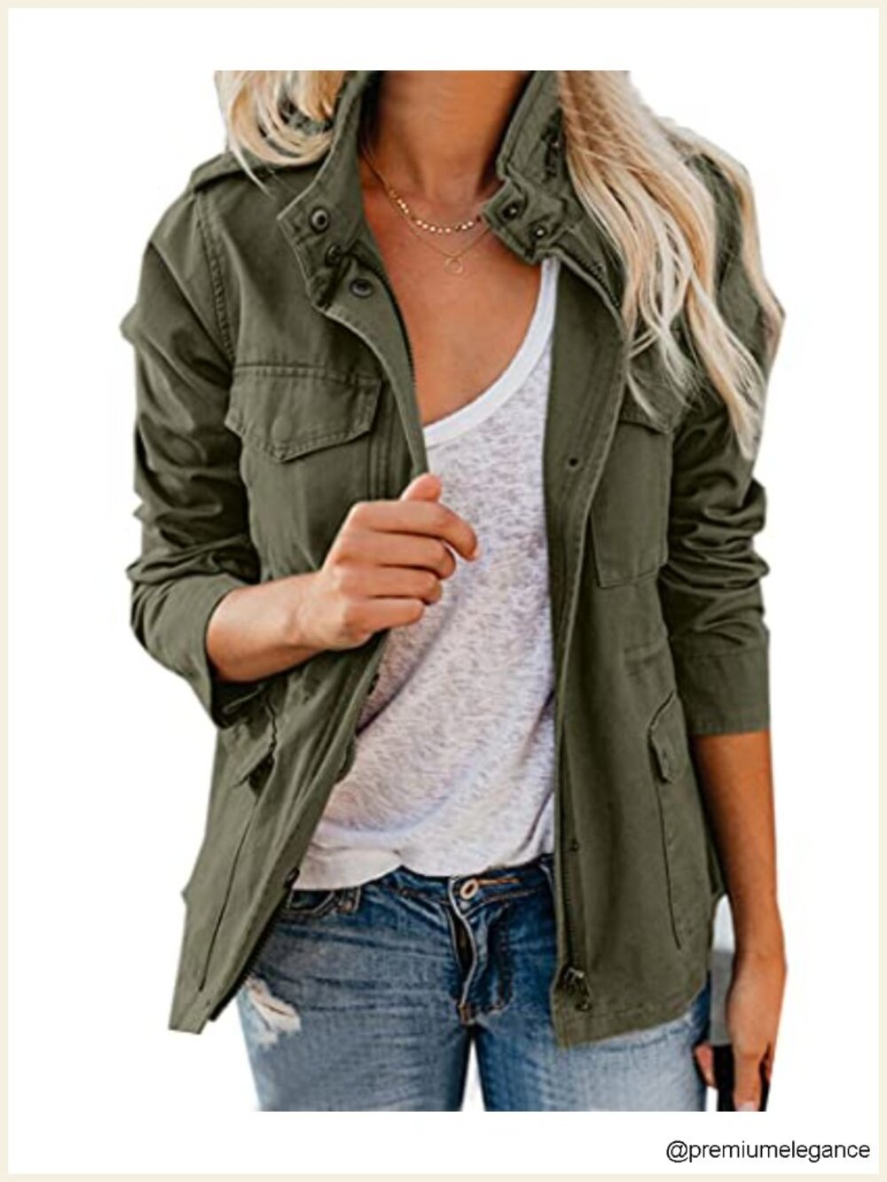Women's Fall Stand Collar Zip Up Military Cotton Utility Safari Jacket